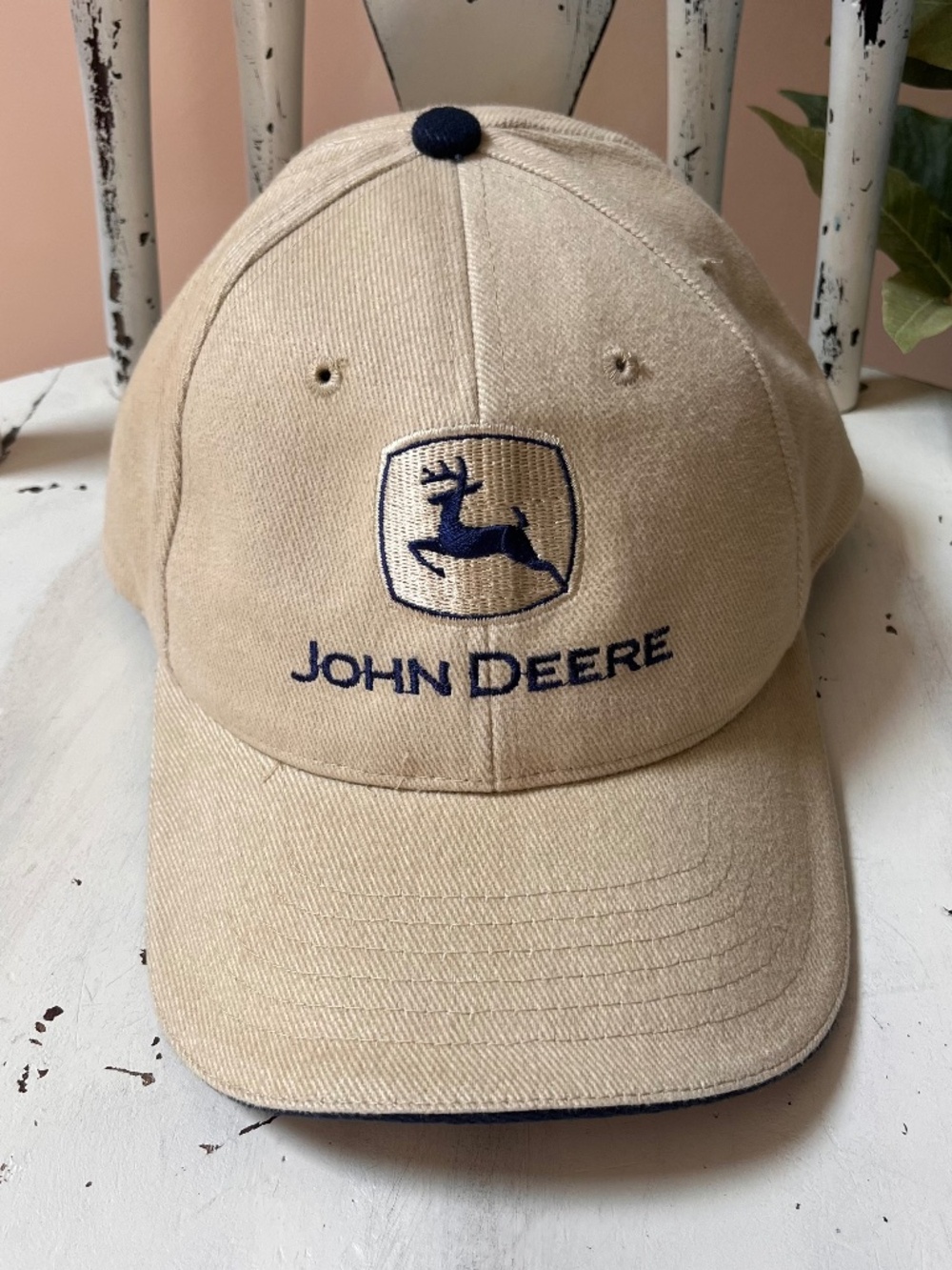 Vintage John Deere Hat Dog Daze Island Cabana Strapback Deer Logo Beige Cap